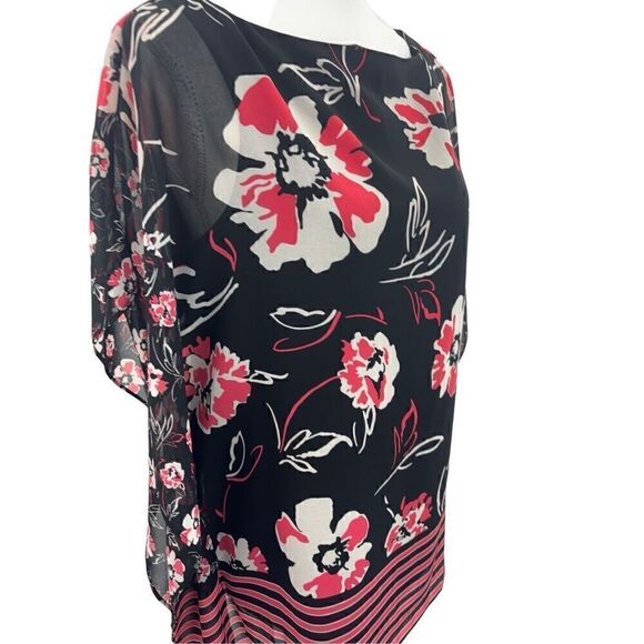 Calvin Klein Black Pink White short Sleeve Floral Top With Tank Lining - Picture 6 of 15